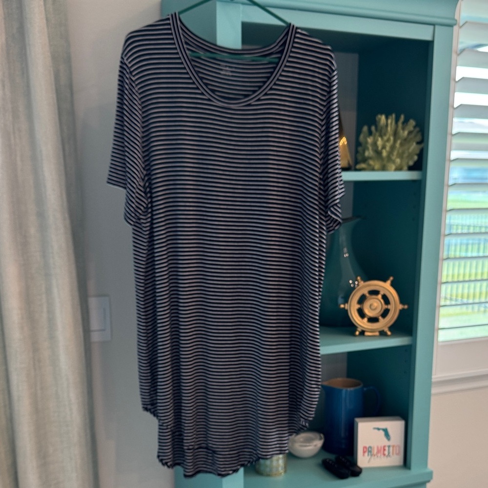 Navy and White Striped Tunic / PJ Top XXL